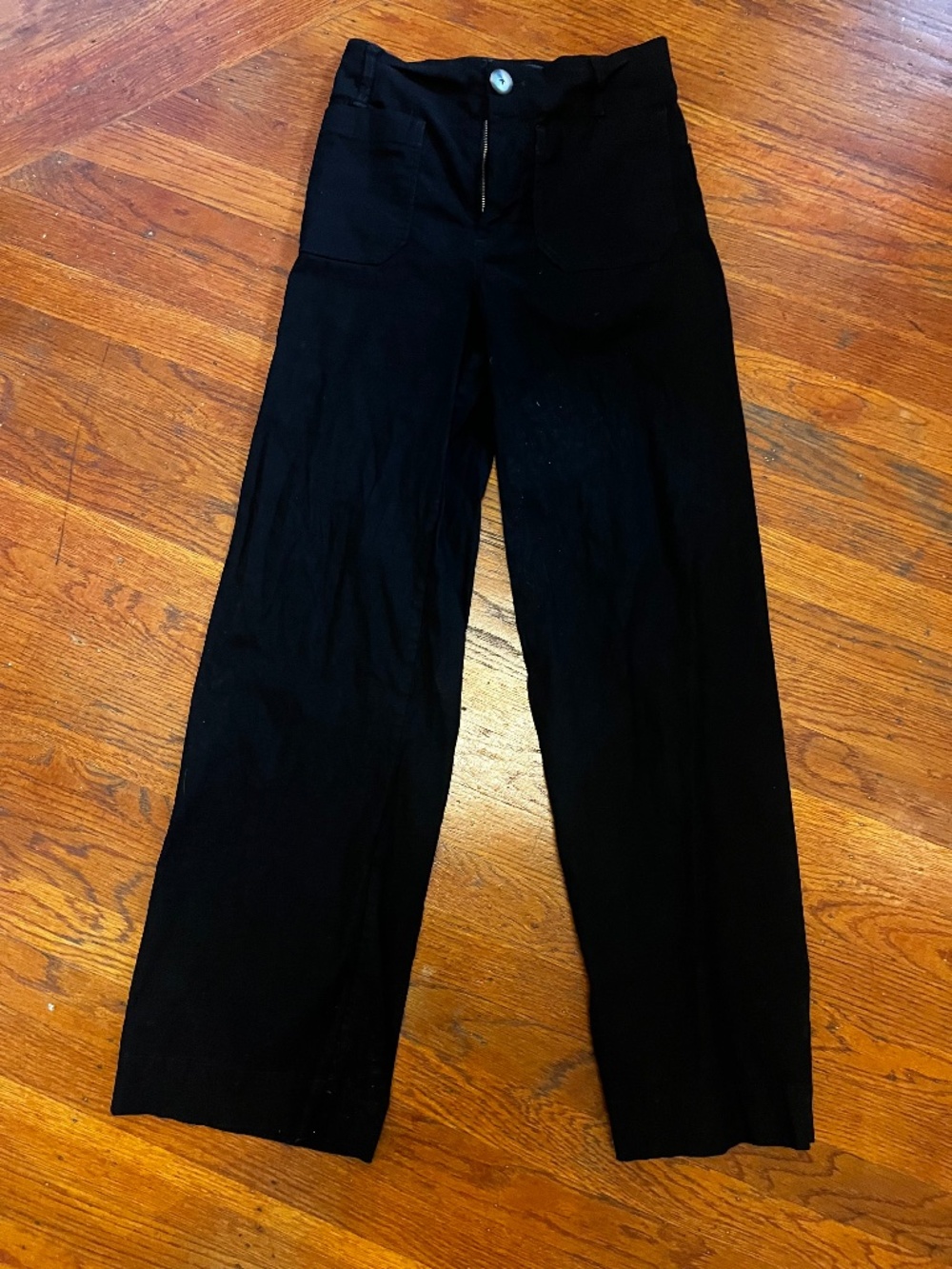 24 P Black Maeve Colette High-Rise Wide-Leg Full-Length Pants in Magic Fabric